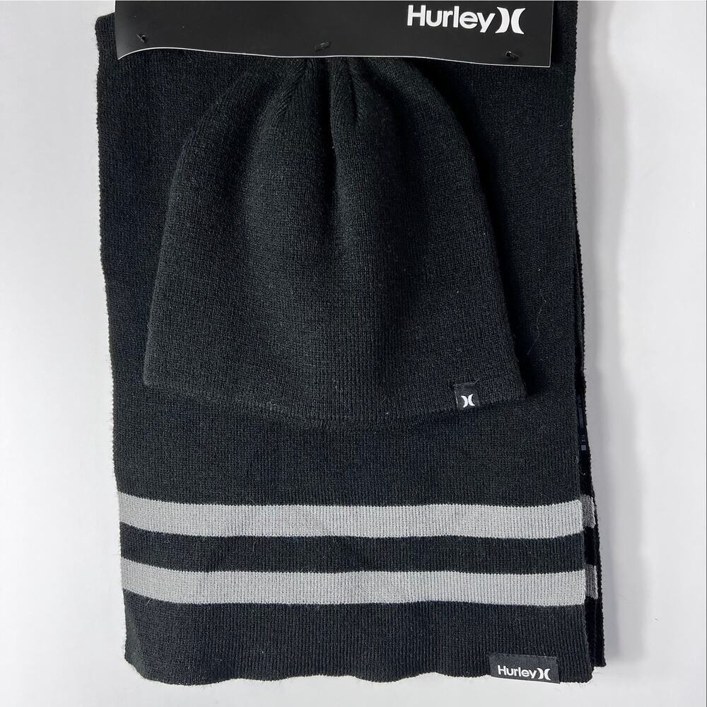 Hurley Black Knit Beanie And Scarf Set NEW